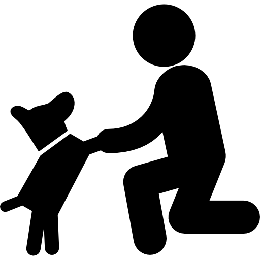dog in front of a man
