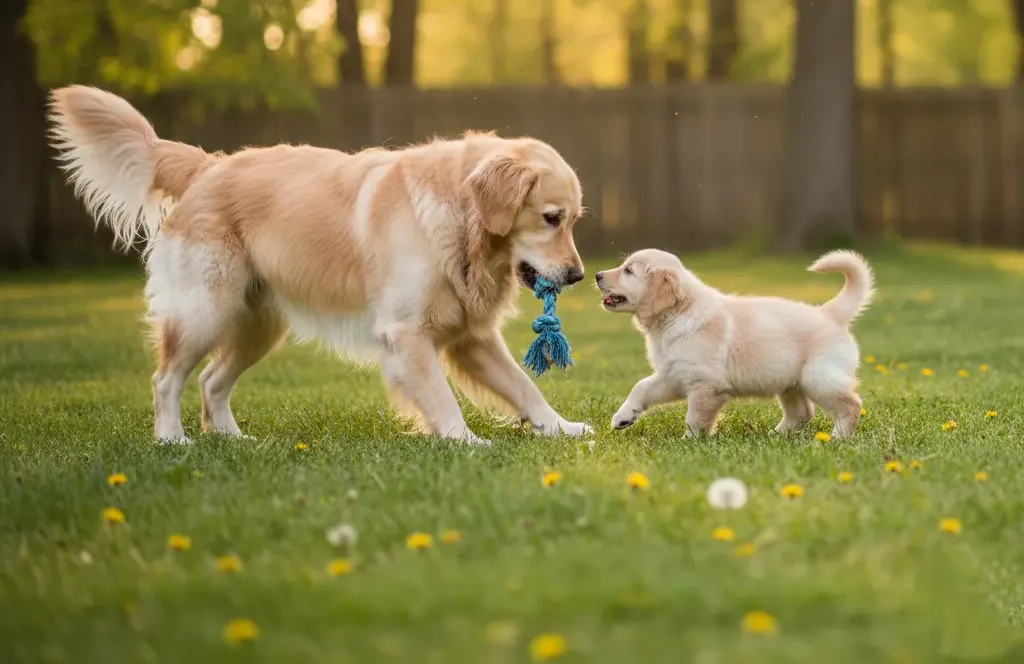 golden retriever puppy sister meeting